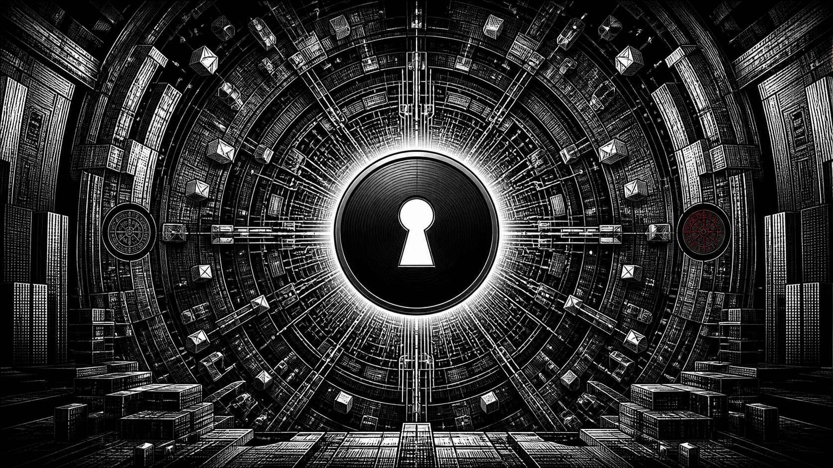 An intricate manga vault with a central keyhole